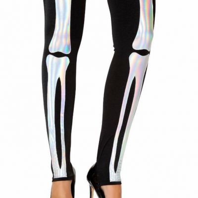 Skeleton Bones Leggings Iridescent Silver Shimmer Thigh High Stockings ST4760